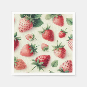 Aardbeien op Crème Waterverf Bessen Servet