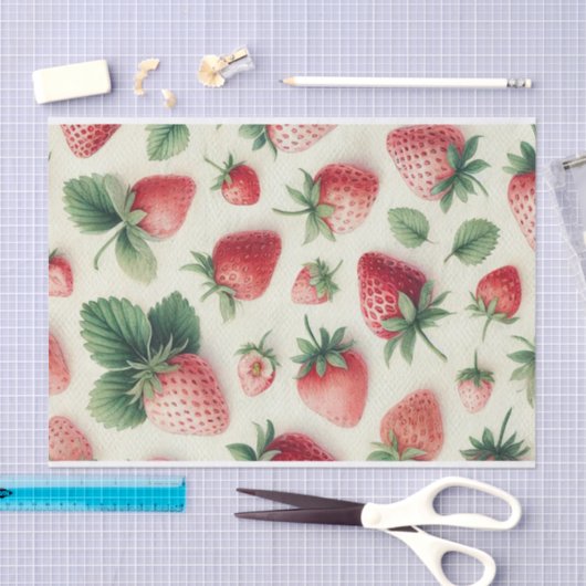 Aardbeien op Crème Waterverf Bessen Tissuepapier (Craft)