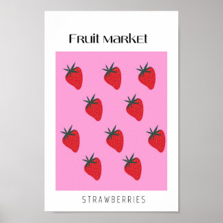 Aardbeien op de fruitmarkt poster