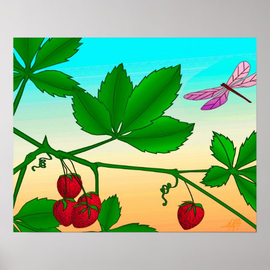 "Aardbeien op een bijkantoor", druk met rand Poster (Voorkant)