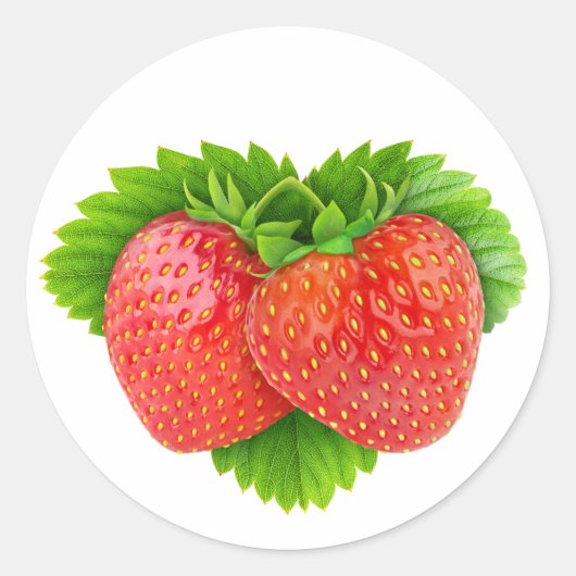 Aardbeien op een blad ronde sticker (Voorkant)