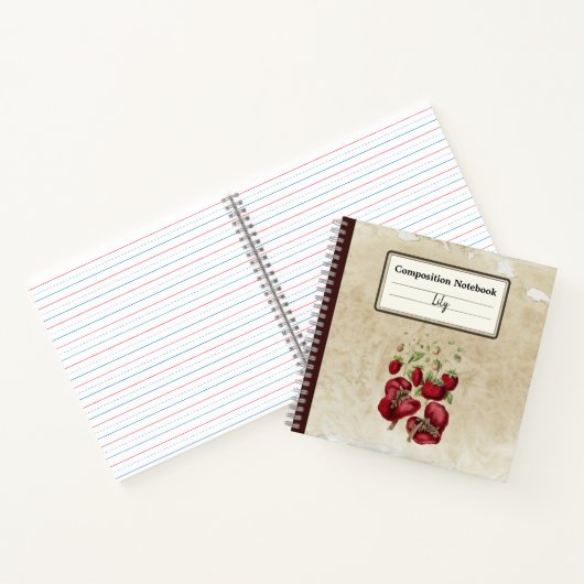 aardbeien op een oude papieren compositie notitieboek (Binnen)