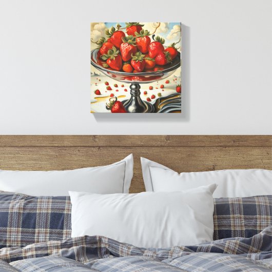 Aardbeien op een zilveren schaal canvas afdruk (Insitu (Slaapkamer))
