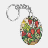 Aardbeien op Glas in lood Sleutelhanger (Voorkant Links)