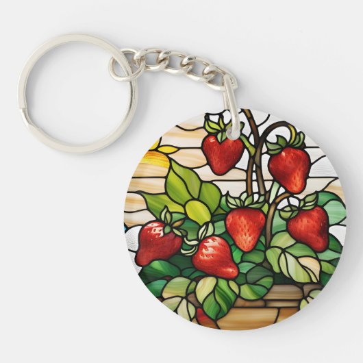 Aardbeien op Glas in lood Sleutelhanger (Voorkant)