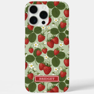 Aardbeien Op Groene Monogram iPhone 16 Pro Max Hoesje