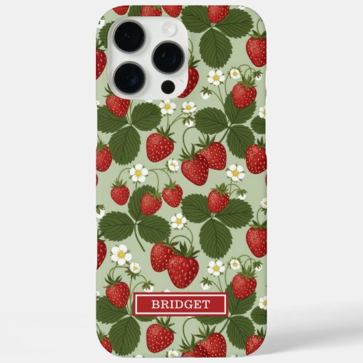 Aardbeien Op Groene Monogram Case-Mate iPhone Case (Achterkant)