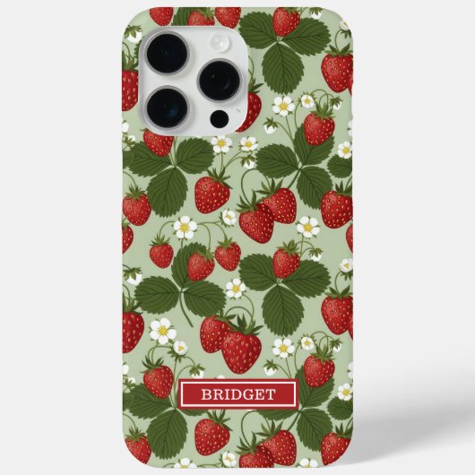 Aardbeien Op Groene Monogram Case-Mate iPhone Case (Achterkant)