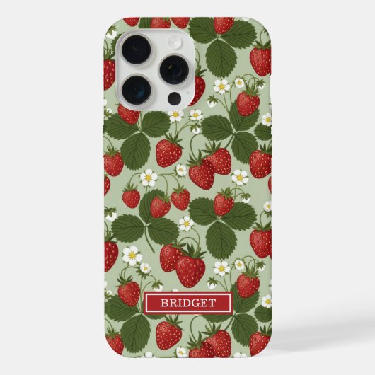 Aardbeien Op Groene Monogram iPhone Hoesje (Achterkant)