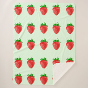 Aardbeien op groene Sherpa Deken