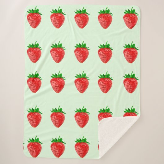 Aardbeien op groene Sherpa Deken (Voorkant)