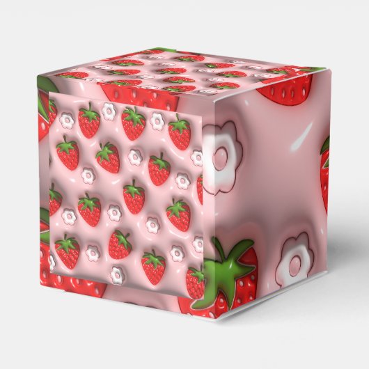 Aardbeien op roze achtergrond bedankdoosjes (Achterkant)