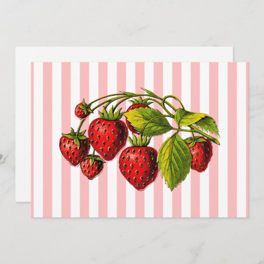 Aardbeien op roze en witte strepen kaart (Voorkant / Achterkant)