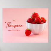 Aardbeien op roze foto Custom Family Kitchen Poster (Voorkant)