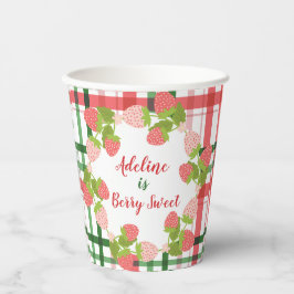 Aardbeien op Roze Groen Geplay met Naam Papieren Bekers