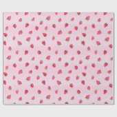 Aardbeien op roze Waterverf- en verpakkingspapier Cadeaupapier (Vlak)