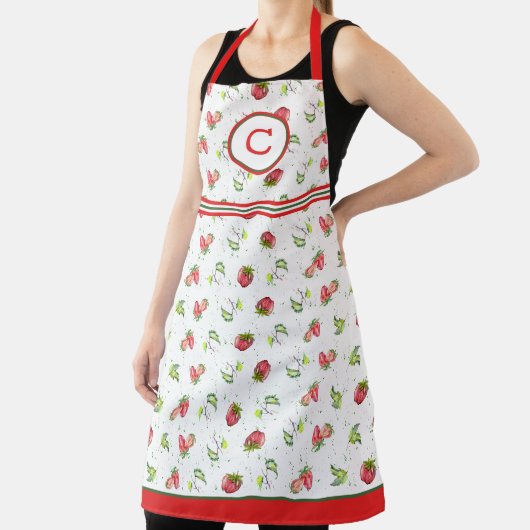 Aardbeien op Splatter Monogrammed Schort (Insitu)