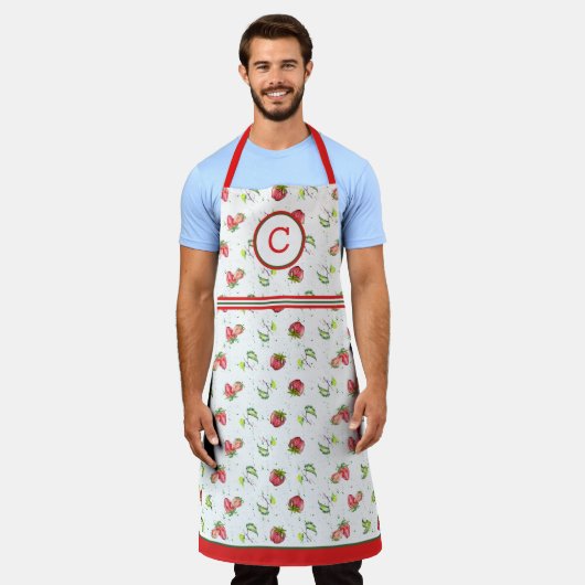 Aardbeien op Splatter Monogrammed Schort (Gedragen)