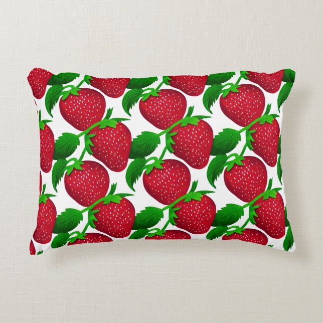Aardbeien op wit achtergrondpatroon accent kussen (Voorkant)