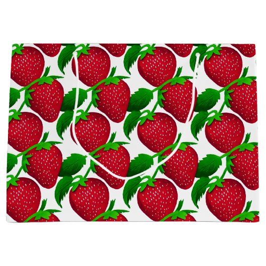Aardbeien op wit achtergrondpatroon groot cadeauzakje (Voorkant)