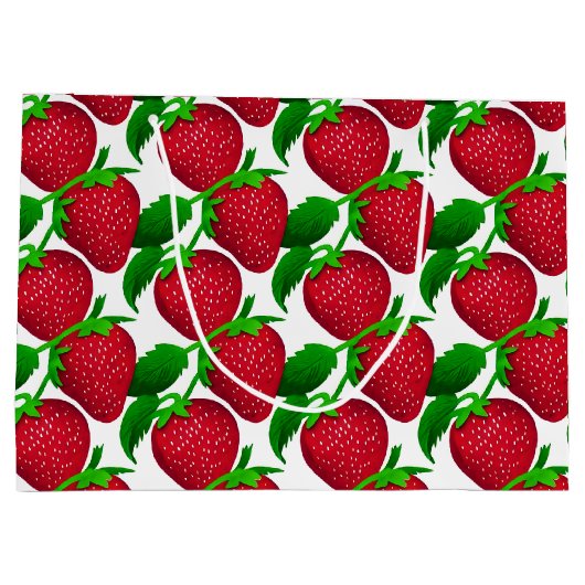 Aardbeien op wit achtergrondpatroon groot cadeauzakje (Achterkant)