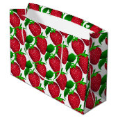 Aardbeien op wit achtergrondpatroon groot cadeauzakje (Achterkant Gekanteld)