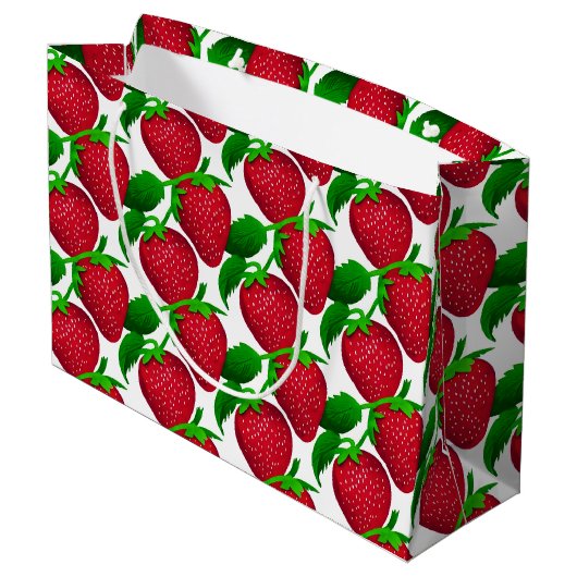 Aardbeien op wit achtergrondpatroon groot cadeauzakje (Achterkant Gekanteld)