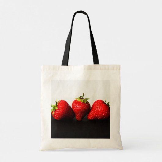 Aardbeien op wit over zwarte bit tote bag (Achterkant)