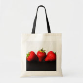 Aardbeien op wit over zwarte bit tote bag (Voorkant)