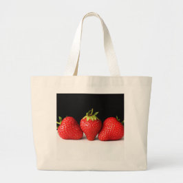 Aardbeien op zwart over wit jtcnm grote tote bag