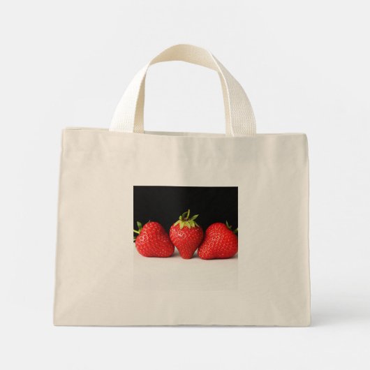 Aardbeien op zwart over wit TTCNA Mini Tote Bag (Achterkant)