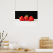 Aardbeien op zwart-wit wapon poster (Keuken)