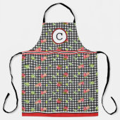 Aardbeien op zwarte gingham monogrammed schort (Voorkant)