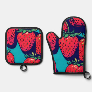 Aardbeien ovenhandschoenen ovenwant & pannenlap set