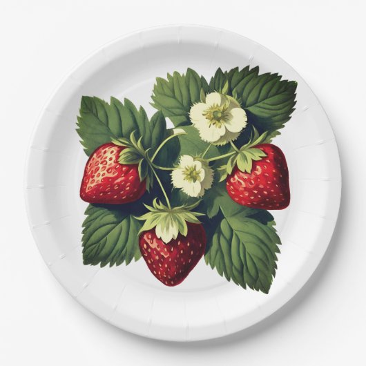  aardbeien papieren bordje (Voorkant)