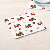 Aardbeien papieren onderzetters met bloesems op wi (Schuin)
