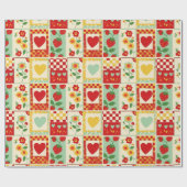 Aardbeien Patchwork Picknick Cadeaupapier (Vlak)