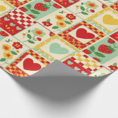Aardbeien Patchwork Picknick Cadeaupapier (Hoek)