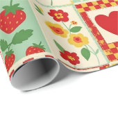 Aardbeien Patchwork Picknick Cadeaupapier (Rol Hoek)