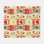 Aardbeien Patchwork Picknick Fleece Deken (Voorkant (Horizontaal))