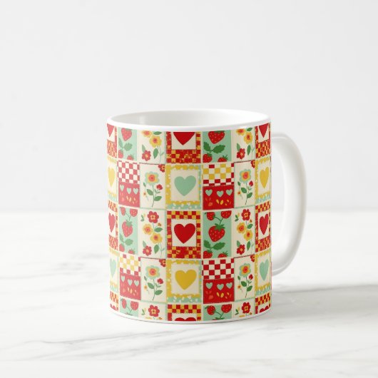 Aardbeien Patchwork Picknick Koffiemok (Voorkant rechts)