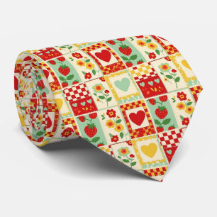 Aardbeien Patchwork Picknick Stropdas