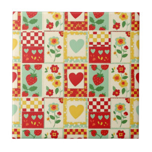 Aardbeien Patchwork Picknick Tegeltje