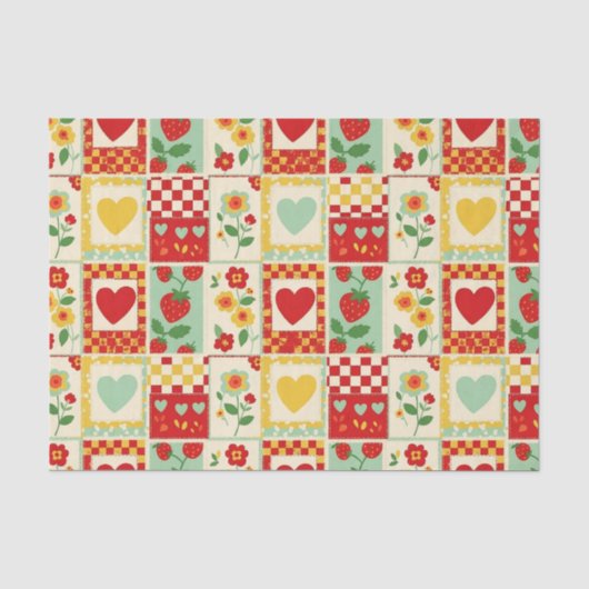 Aardbeien Patchwork Picknicken Tissuepapier (Voorkant)