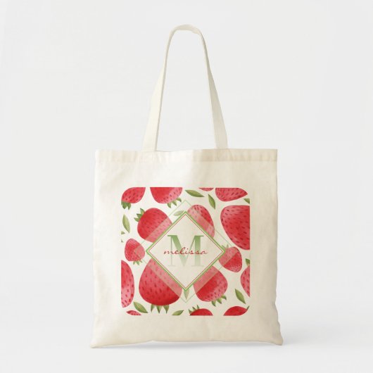 Aardbeien Patroon 🍓 Aardbei Monogram Tote Bag (Voorkant)