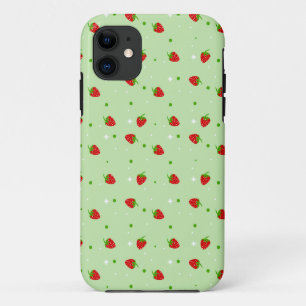 Aardbeien Patroon met groene achtergrond iPhone 11 Hoesje