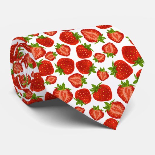 Aardbeien Patroon Rood en Wit Stropdas (Opgerold)