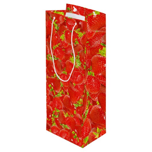 Aardbeien Patroon Wijn Cadeautas (Achterkant Gekanteld)