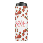 Aardbeien Pattern Monogram Initiaal Naam Thermosbeker (Voorkant)