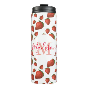 Aardbeien Pattern Monogram Initiaal Naam Thermosbeker